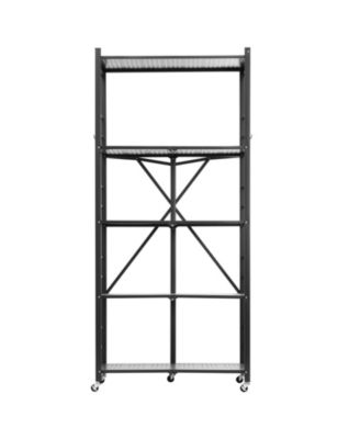 5-Tier Foldable Storage Shelf, 32"W x 14"D x 72"H, No-Assembly Metal Rack w/ Wheels & Hooks