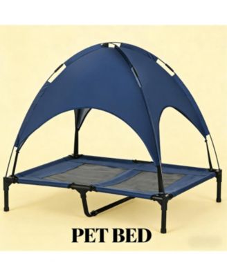 Elevated Portable Dog Cot with Pad and legs in Dark Blue