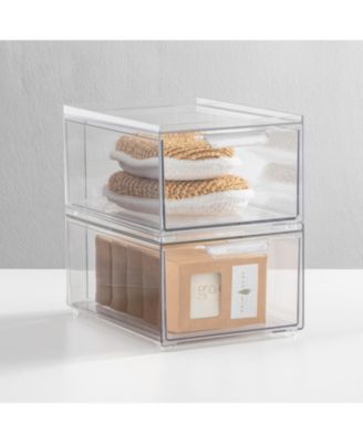 Plastic Stackable Bathroom Storage Organizer with Drawer, 8 Pack, Clear