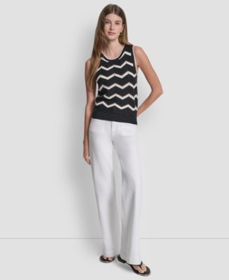 Women's Sleeveless Crew Neck Stripe Sweater