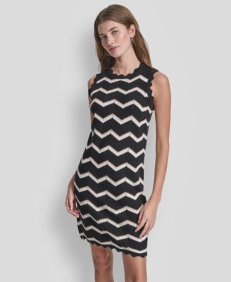 Women's Sleeveless Crew Neck Stripe Short Dress