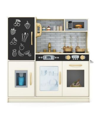 Kids Pretend Play Kitchen with Sink Stove Ice Maker and Storage