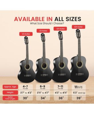 34" 6-String Classic Guitar with Digital Tuner and Accessory Kit (Black