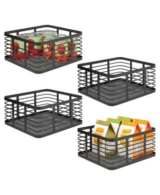 Metal Pantry Basket with Handles - Set of 4 - Matte Black