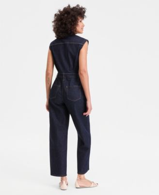 Women's Denim Barrel-Leg Sleeveless Jumpsuit