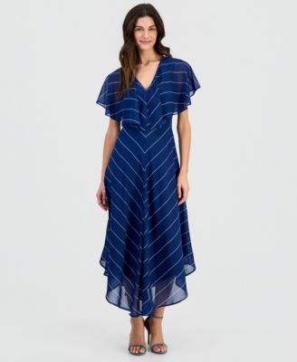 Women's Capelet-Sleeve Point-Hem Midi Dress