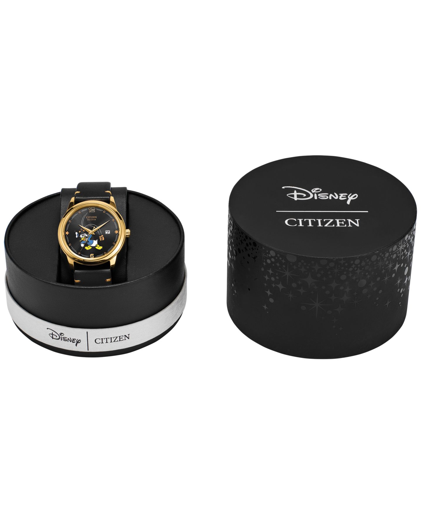 Мужские часы Citizen Eco-Drive Disney Donald Duck Seeing Stars Black Leather Strap Watch 40mm — фото 4