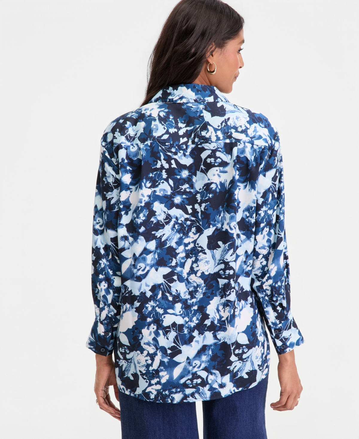 I.n.c. International Concepts Women's Long-Sleeve Printed Button-Front Collared Shirt, Macy's Exclusive
