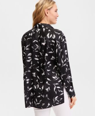 Women's Long-Sleeve Printed Button-Front Collared Shirt