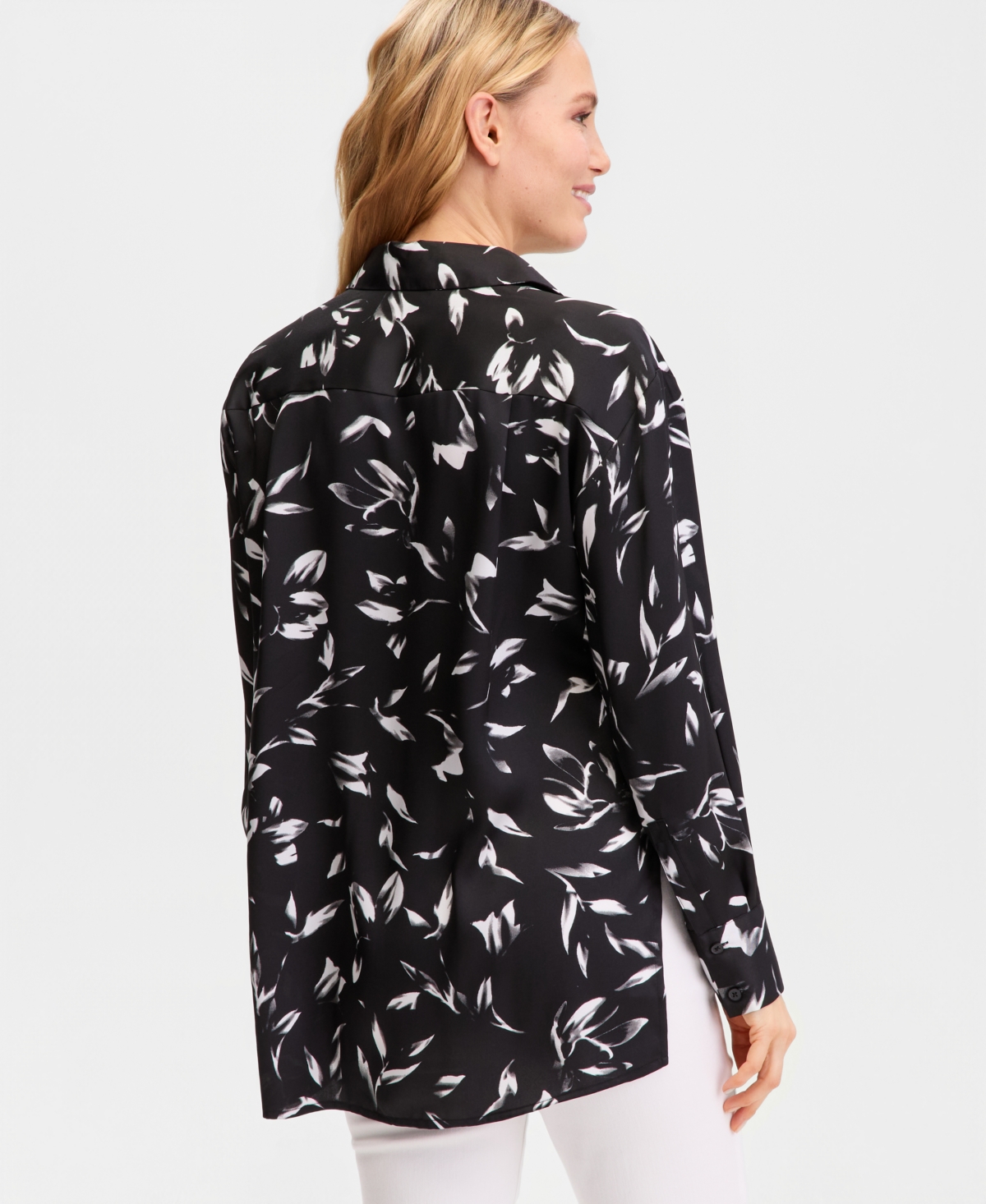 I.n.c. International Concepts Women's Long-Sleeve Printed Button-Front Collared Shirt, Macy's Exclusive