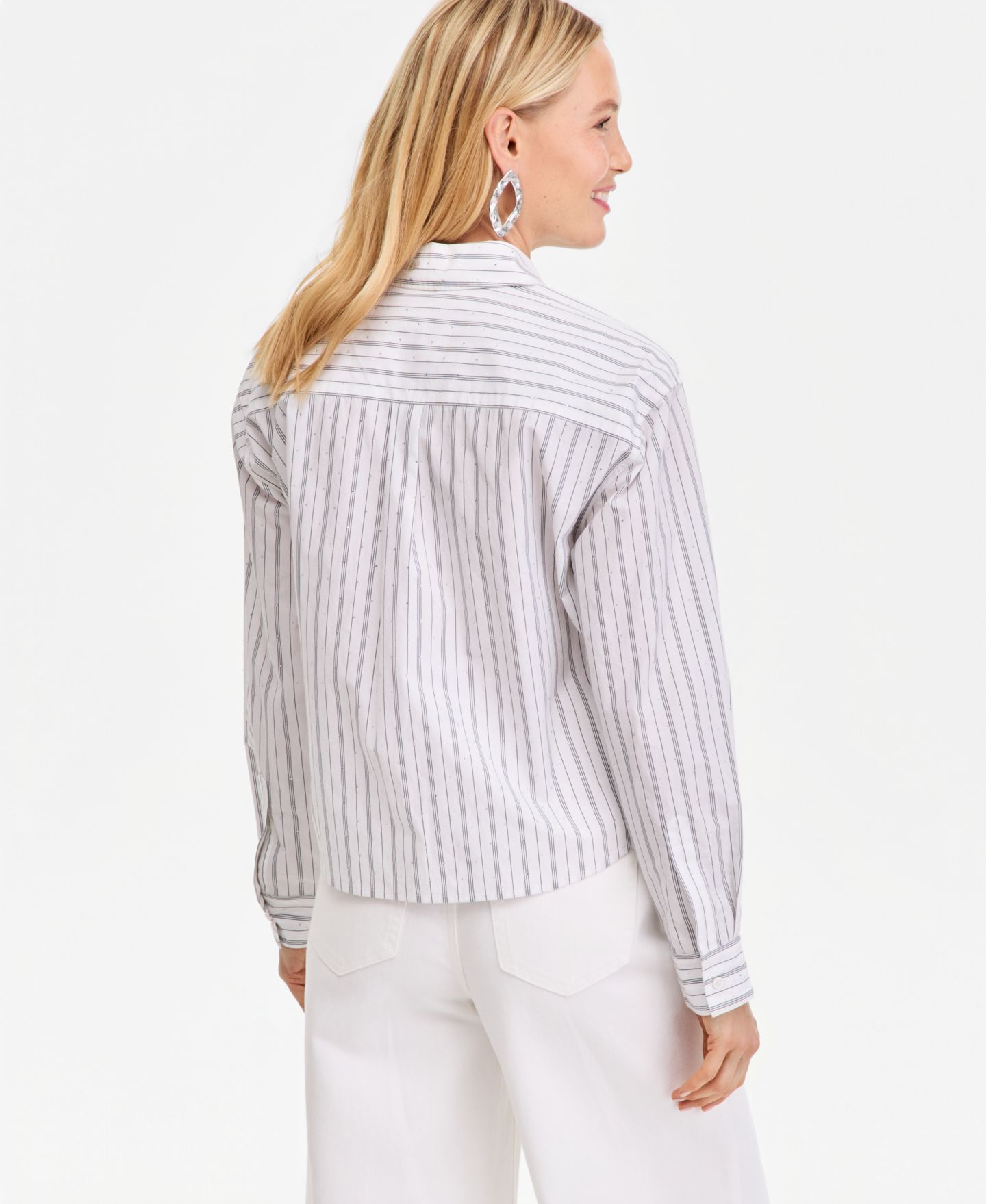 Женская рубашка I.N.C. International Concepts Crystal Embellished Button Down Shirt, цвет: Белый полосатый — фото 2