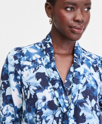 Women's Long Sleeve Bow-Neck Chiffon Tunic