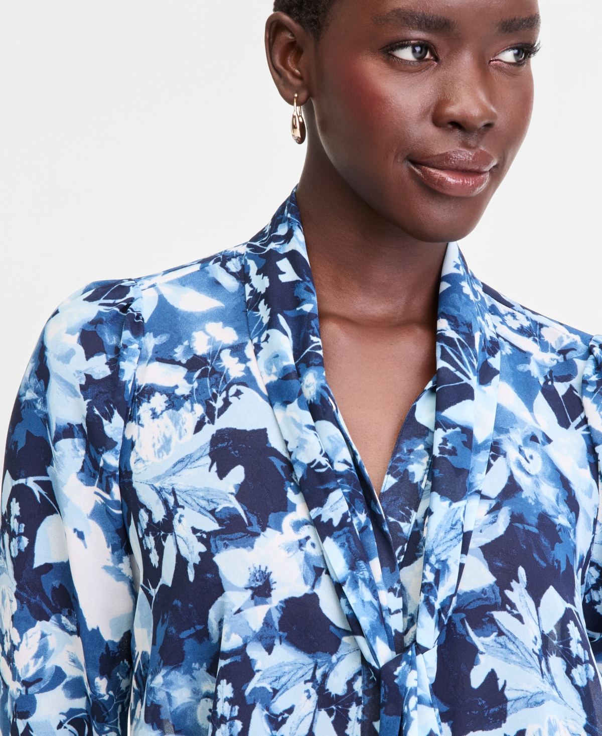 I.n.c. International Concepts Women's Long Sleeve Bow-Neck Chiffon Tunic, Macy's Exclusive