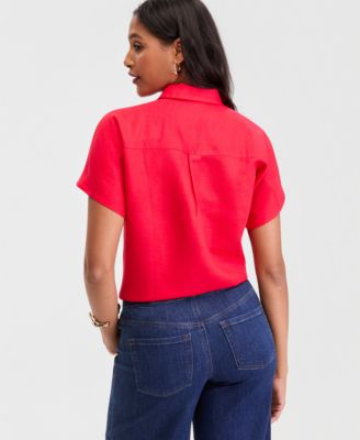 Women's Linen-Blend Tie-Front Blouse