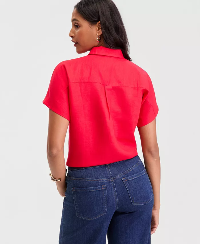 Women's Linen-Blend Tie-Front Blouse - thumbnail 7