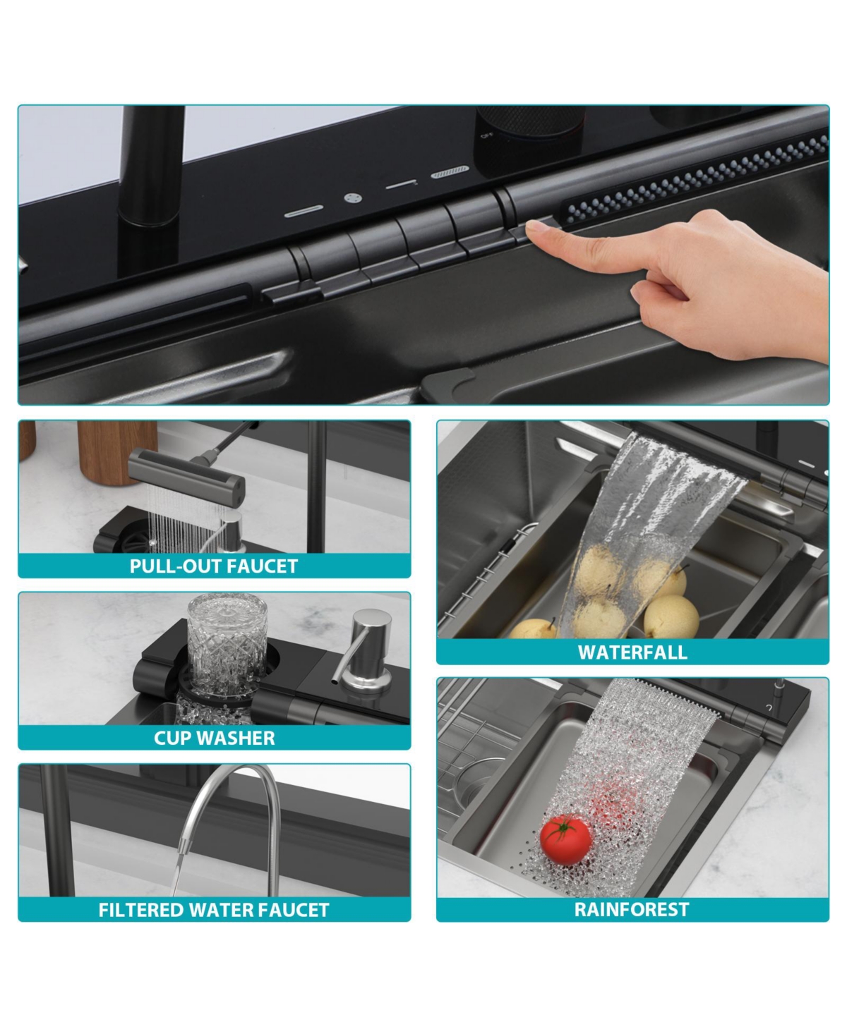 Flynama 30x19x9inch Smart Waterfall Kitchen Sink Workstation Stainless Steel 16 Gauge with Faucet