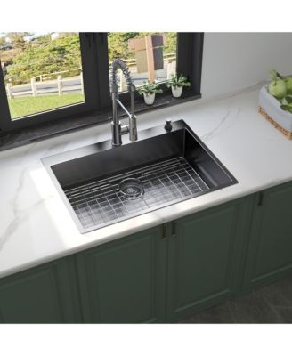 30x22x9inch Gunmetal Black Kitchen Sink Drop In Topmount Stainless Steel Single Bowl