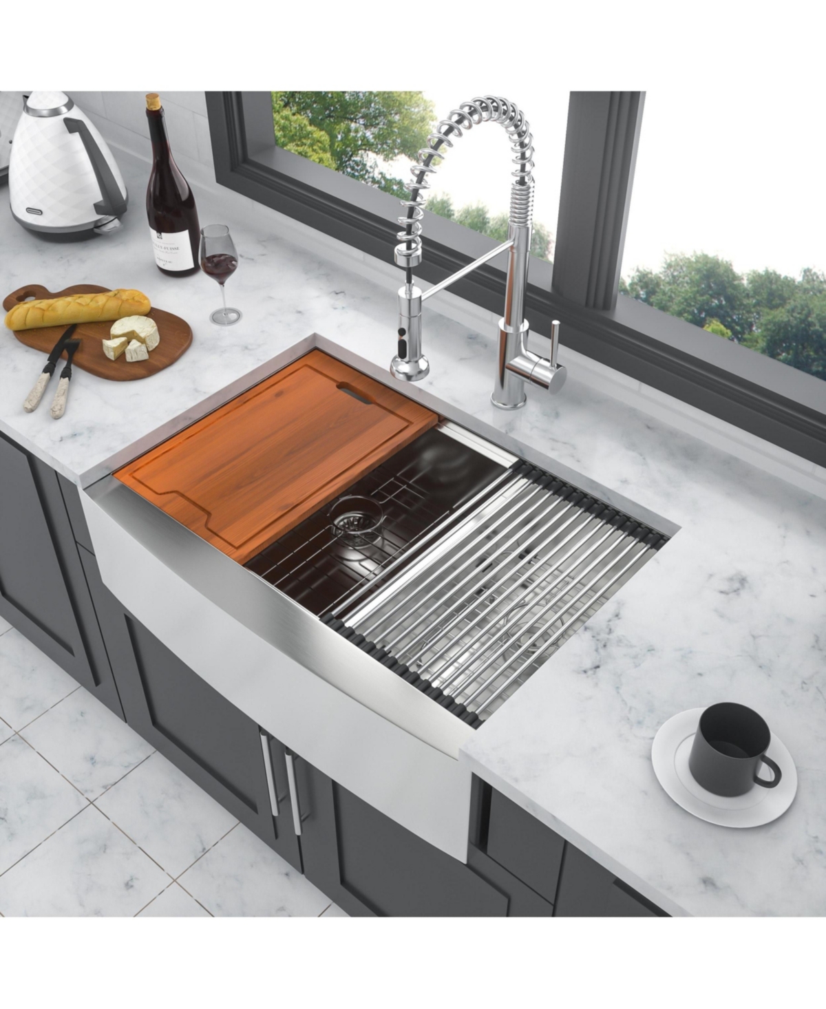 flynama 33x22x10 Inch Double Bowl 60 and 40 Farmhouse Workstation Kitchen Sink 16 Gauge T304 Stainless Steel Apron Front