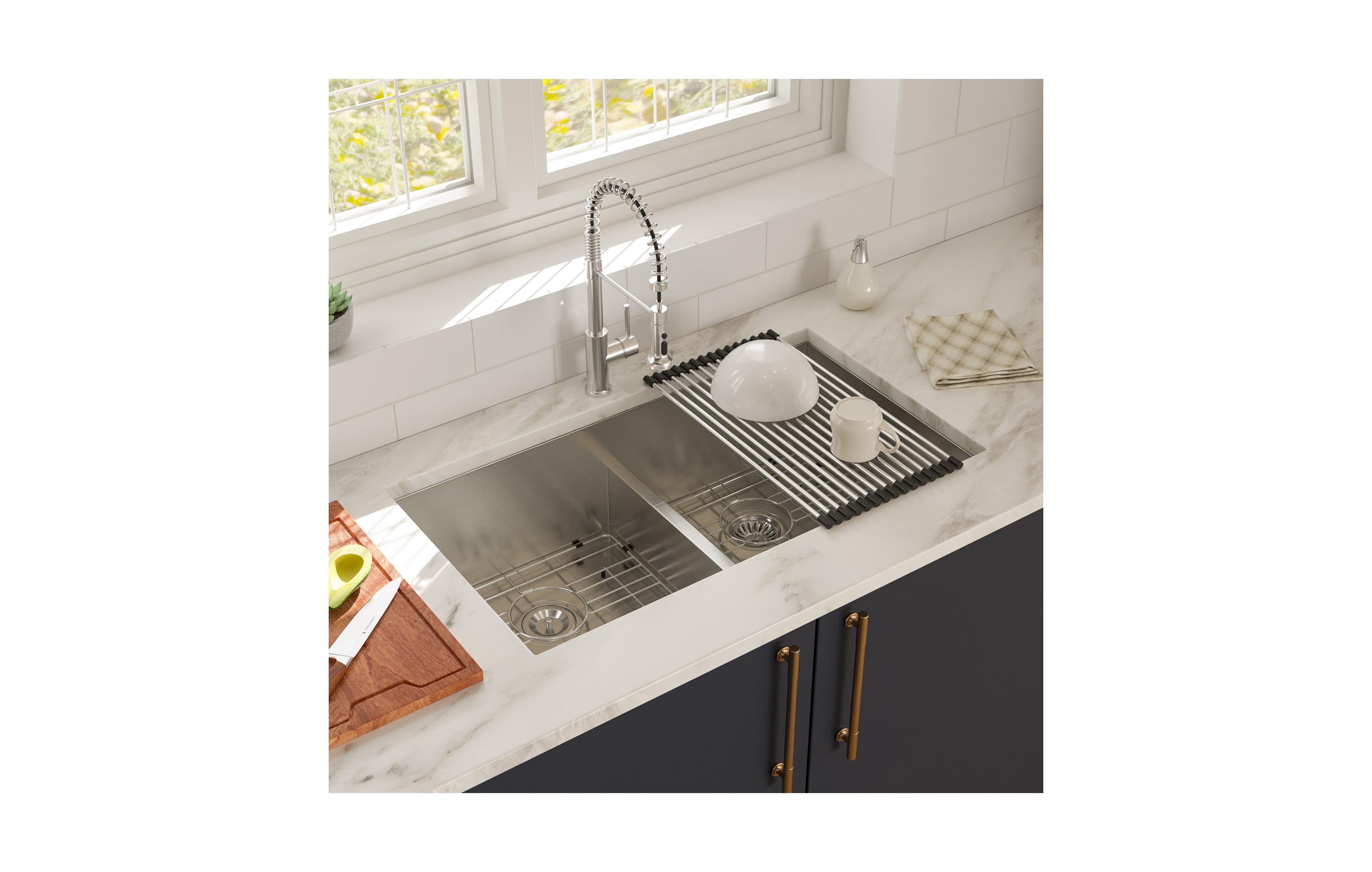 flynama 36x19x10inch 16 Gauge T304 Stainless Steel Undermount 5050 Double Bowl Kitchen Sink with Two 10inch Deep Basins