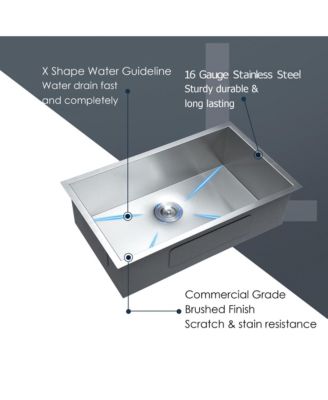 32x19x9inch Undermount Single Bowl Kitchen Sink 16 Gauge 304 Stainless Steel with Drain Assembly No Additional Accessories