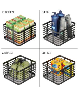 Metal Pantry Basket with Handles - Set of 4 - Matte Black