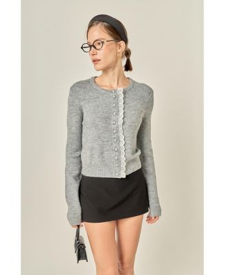 Women's Scallop Pearl Detail Knit Cardigan Jackets