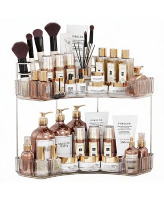 2-Tier Corner Bathroom Organizer with Brush Holders