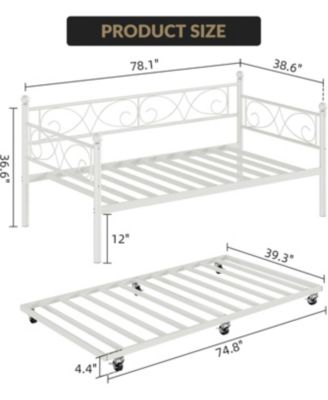 Twin Metal Daybed Frame with Floral Headboard, Steel Slats, Space-Saving for Living Room/Guest Room