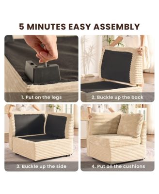 Modular Sectional Sofa Couch, 8-Piece L-Shaped Deep Seat Cloud Couch with Chaise Ottoman, Comfy Corduroy Modular Couches for Living Room