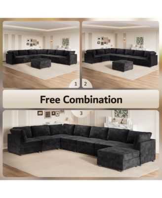 Modular Sectional Sofa Couch, 8-Piece L-Shaped Deep Seat Cloud Couch with Chaise Ottoman, Comfy Corduroy Modular Couches for Living Room