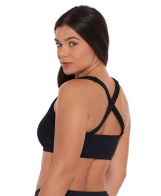 Women's Sculpting Ribbed Scoop-Neck Crossback Bralette Swimsuit Top