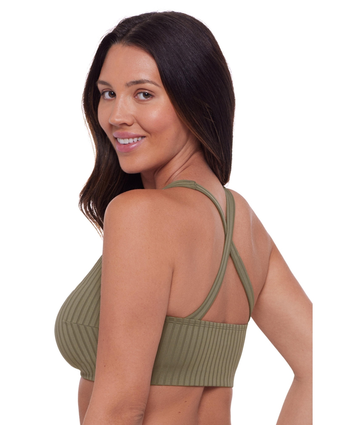 S3 Apparel Women's Sculpting Ribbed Scoop-Neck Crossback Bralette Swimsuit Top