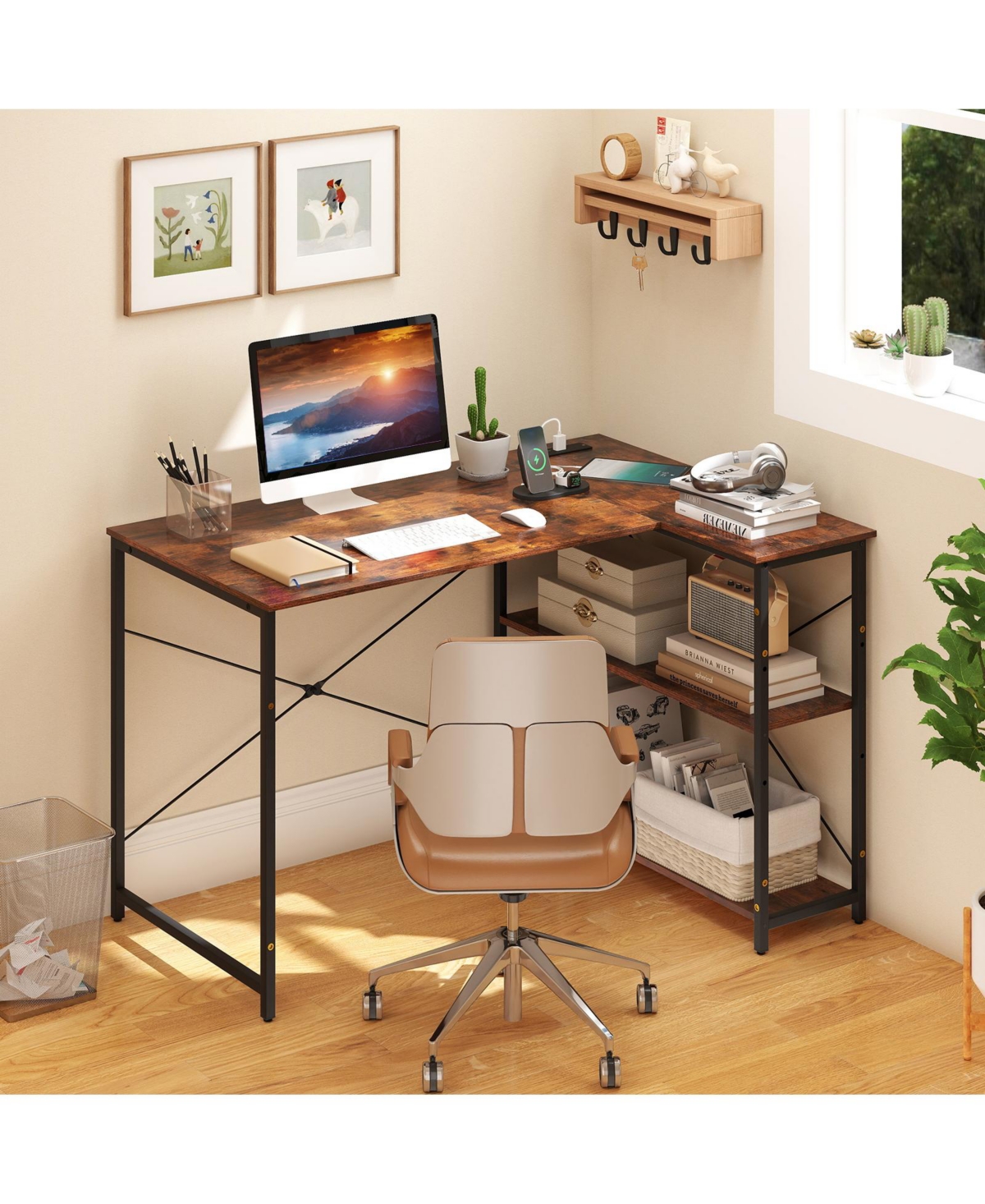 Slickblue L-shaped Reversible Corner Desk with Adjustable Storage Shelves