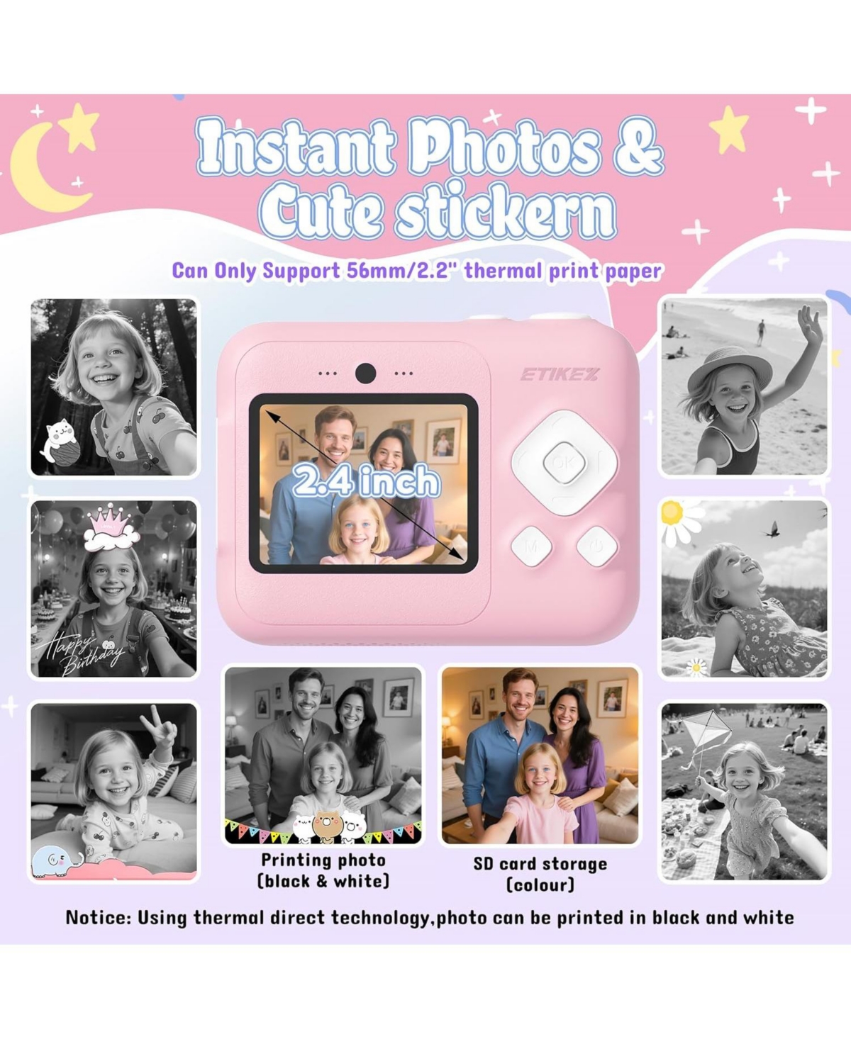 Swifint Kids Instant Print Camera, 1080P Digital Camera with 32GB Sd Card & 3 Paper Rolls. Christmas Birthday Gift for 4-10 Year Old Girls Boys, Pink