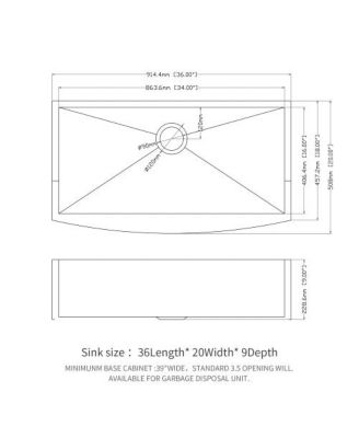 36"x20"x9" Stainless Steel Farmhouse Apron Front Kitchen Sink