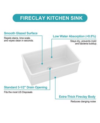 Undermount Workstation Single Bowl Porcelain Fireclay Kitchen Sink Dual Mount White Rectangular Deep Basin