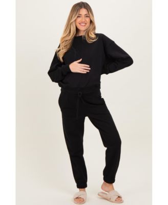 Maternity Black Fleece Long Sleeve Pullover & Jogger Set Maternity Pinkblush Black Fleece Long Sleeve Pullover & Jogger Set