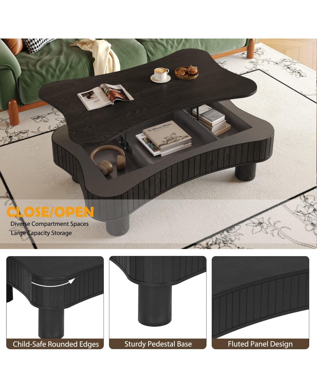 Boyel Living Lift Top Coffee Table for Room 42 Inches with Hidden Storage and Silent Hydraulic
