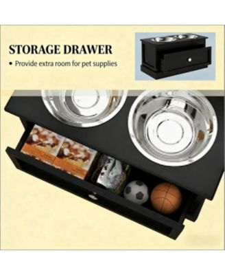 23.5 in. Wide Dog Bowls Elevated Feeding Station with Drawer in Black