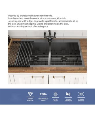 Undermount Kitchen Sink Gunmetal 16G T304 Stainless Steel Ledge Workstation with Full Accessories Nano Plating