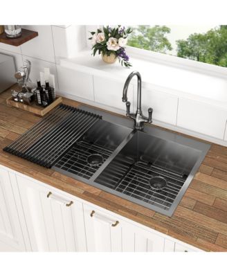 Undermount Kitchen Sink Gunmetal 16G T304 Stainless Steel Ledge Workstation with Full Accessories Nano Plating