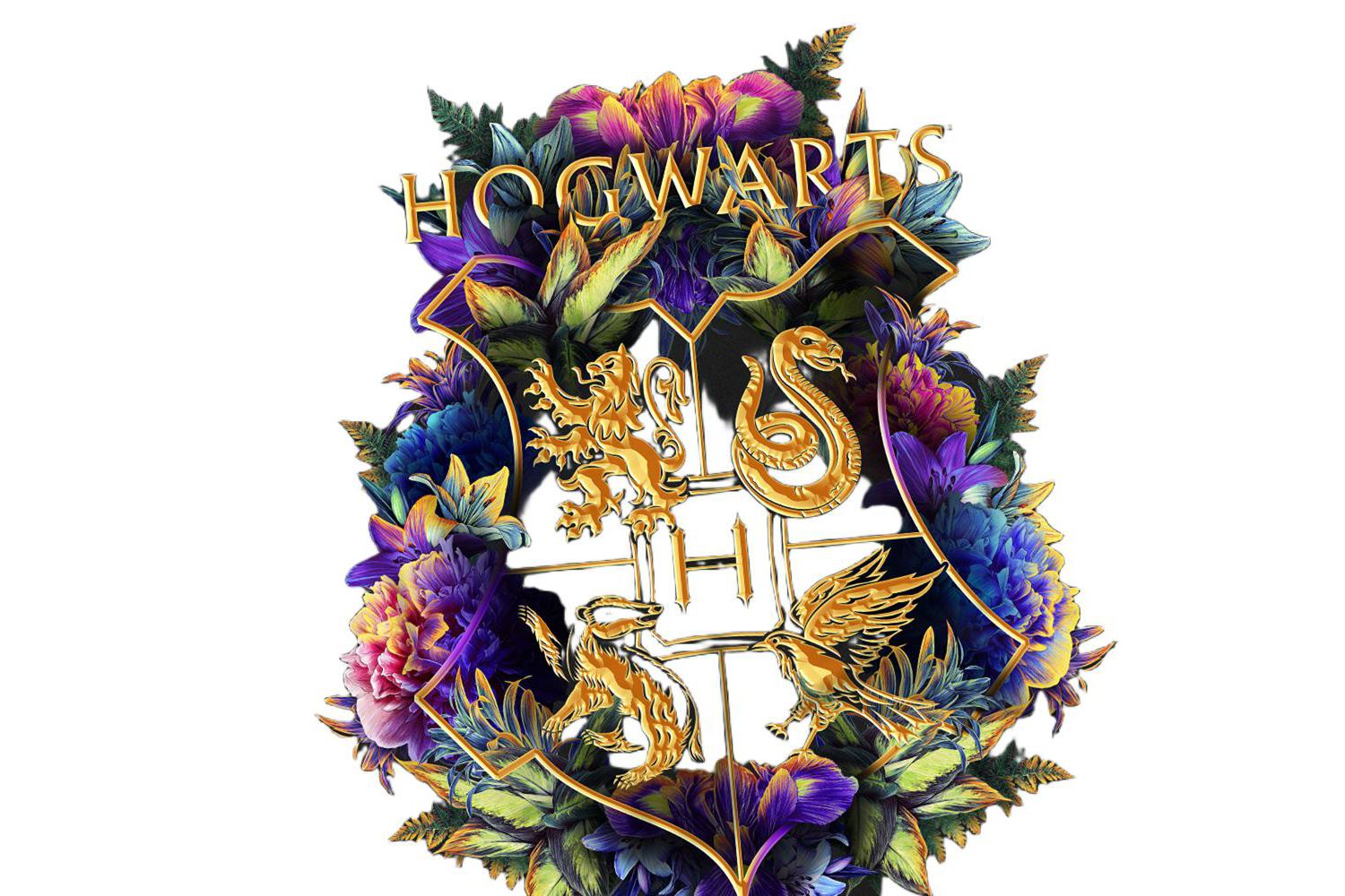 Men's Hogwarts Colorful Floral Crest T Shirt