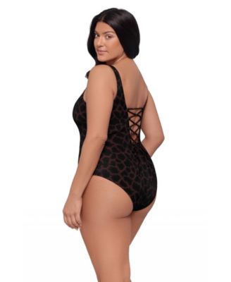 Women's Sculpting Square-Neck Lace-Up Back One-Piece Swimsuit