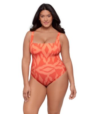 Women's Smoothing and Sculpting Square-Neck Lace-Up Back One-Piece Swimsuit