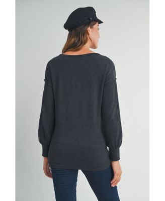 Maternity Ribbed Split Neck Long Sleeve Top