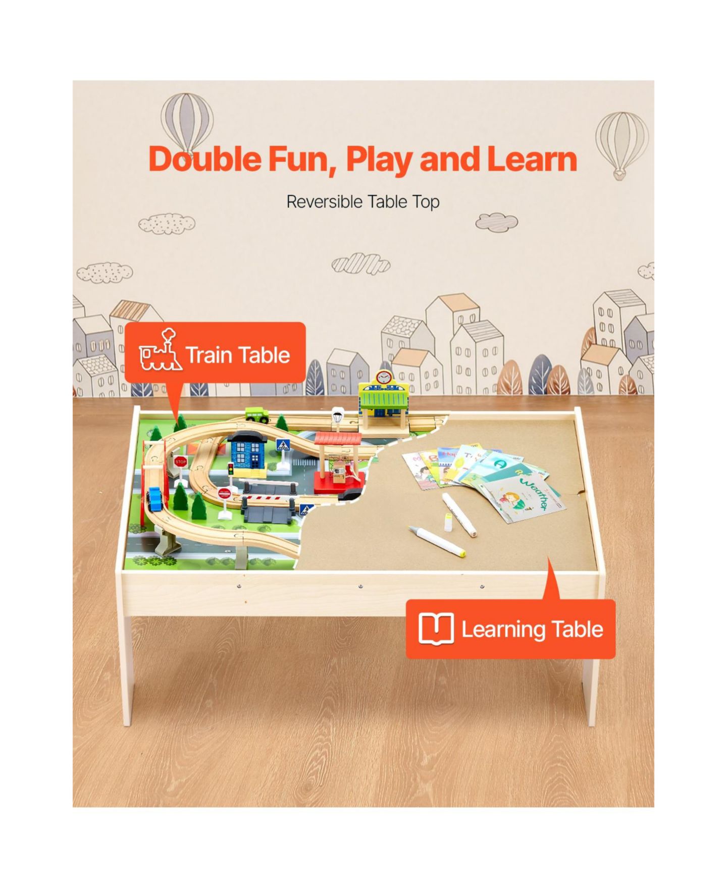 Детские конструкторы Slickblue Train Table 84-Piece Activity Set, Ages 3+, цвет: Натуральный — фото 6