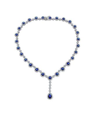  Estate Style Cubic Zirconia CZ Blue Sapphire Teardrop Statement Necklace Jewelry Set
