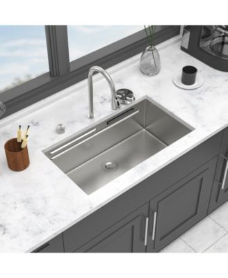 33x16.72x10inch Undermount Waterfall Kitchen Sink Stainless Steel Workstation with Faucet
