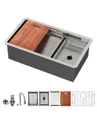 33x16.72x10inch Undermount Waterfall Kitchen Sink Stainless Steel Workstation with Faucet