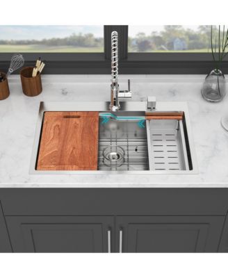 33x22x10 Inch Drop In Kitchen Sink 16 Gauge T304 Stainless Steel Ledge Workstation Single Bowl